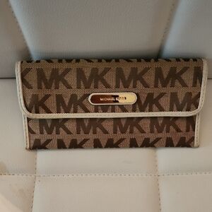 Michael Kors Brown and Beige MK Logo Continental Wallet